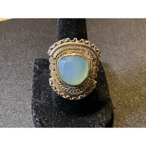 Tested as 925 Silver Aqua Chalcedony Vintage Faceted Cut Size 8